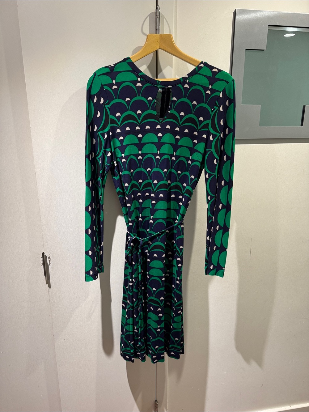 Banana Republic Green and Navy Geometric Long-Sleeve Dress
